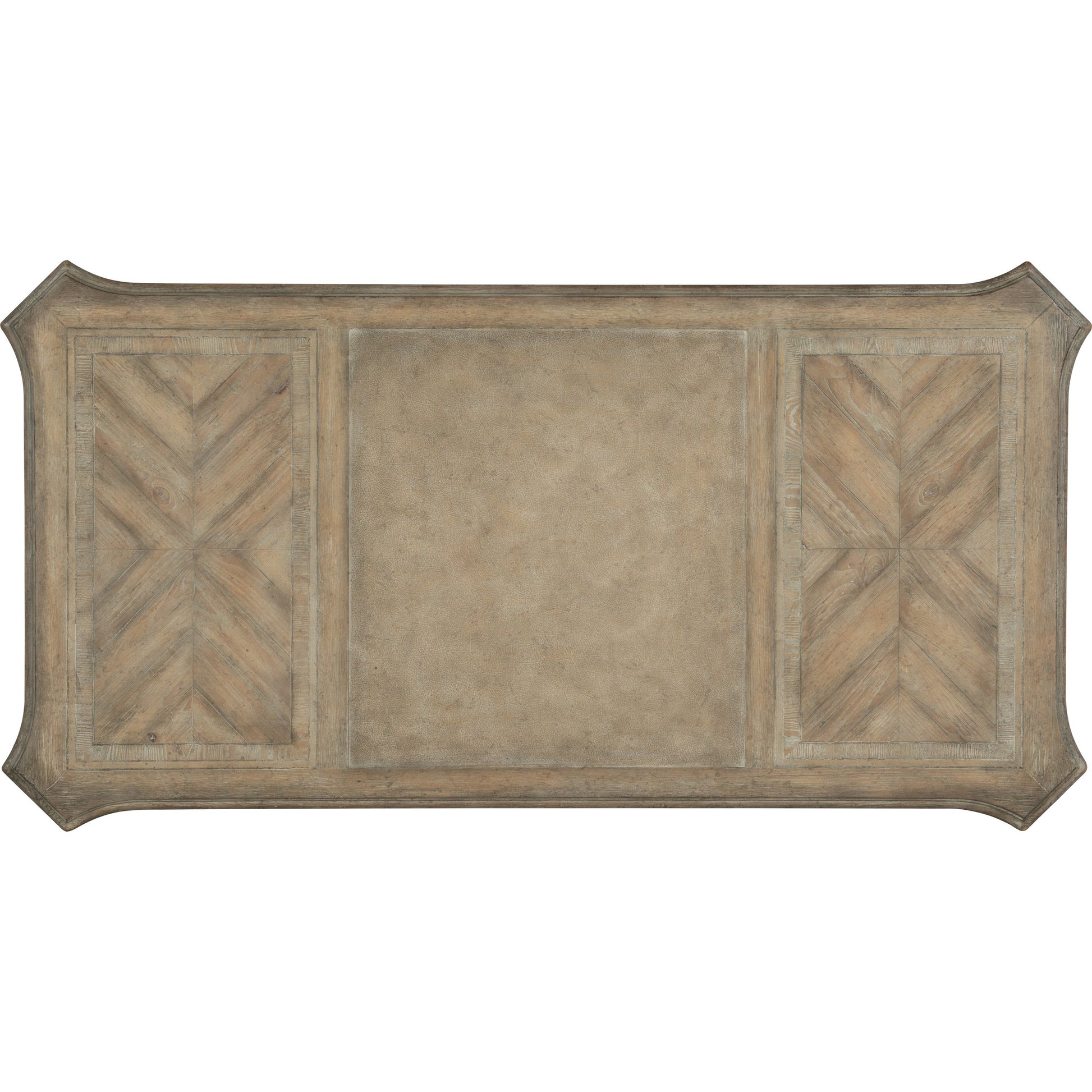 Castella Executive Desk by Hooker Furniture in antique slate. Made from pecan, quartered hickory, quartered black walnut, quartered ash, maple veneers with leather in a traditional style.