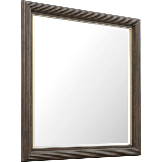 Asher Park Dresser Mirror by Pulaski Furniture in piano brown. Made from rubberwood solids in a unique style.