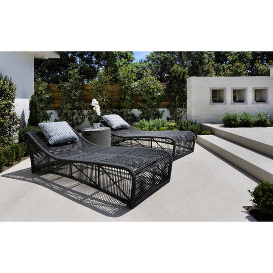 Milano Outdoor Cushionless Chaise by Sunset West in slate. Made from olefin rope in a coastal style.