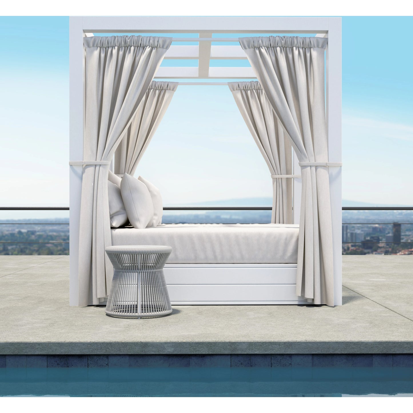 008 SI-2514047 | Lifestyle | Newport Outdoor Resort King Daybed by Sunset West in whites/creams/beiges. Made from aluminum in a modern style.