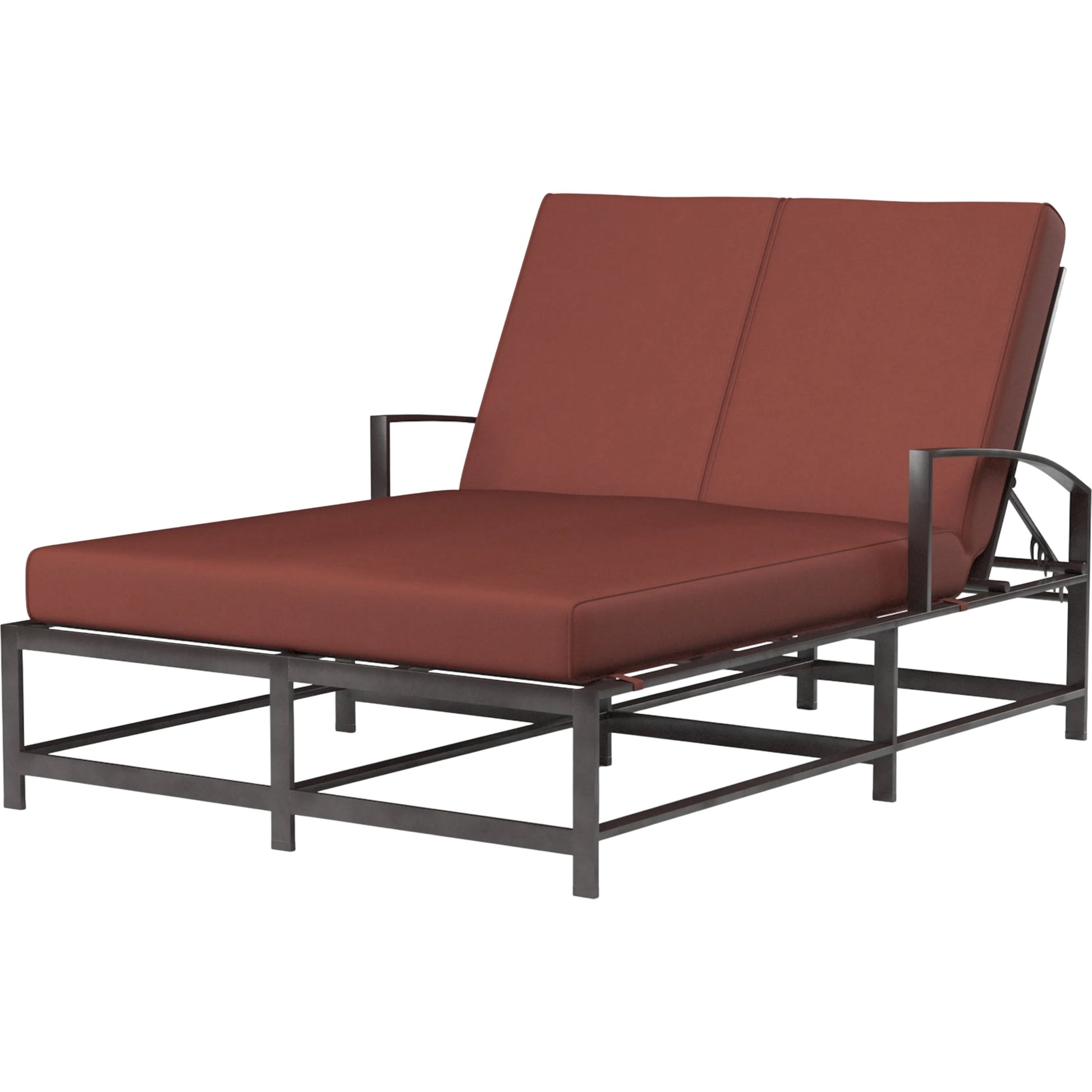 La Jolla Outdoor Double Chaise by Sunset West in browns. Made from aluminum in a modern style.