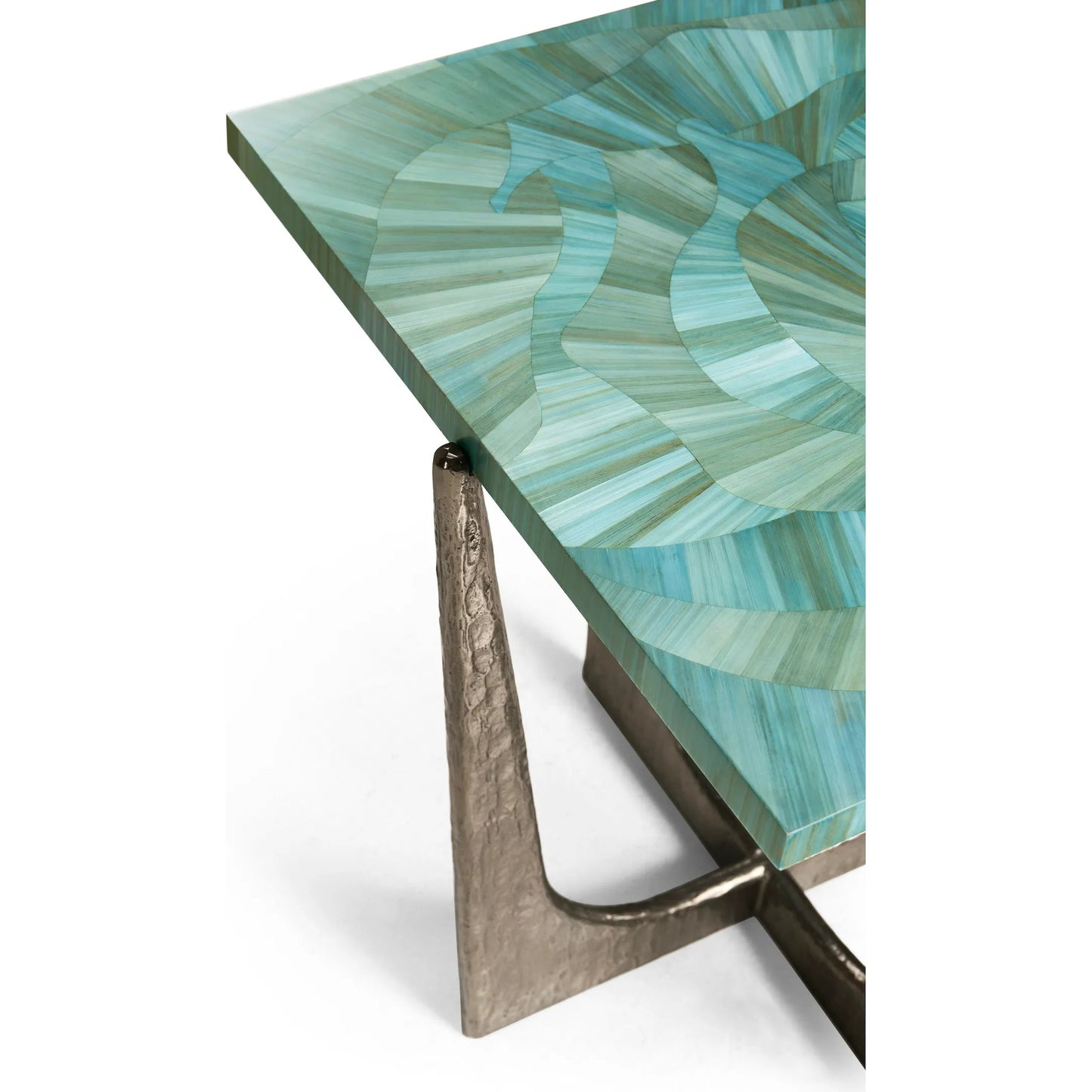 008 SI-2252662 | Closeup | Seaglass End Table by Jonathan Charles in blue and blue straw. Made from stainless steel, plywood, straw in a eclectic & global style.