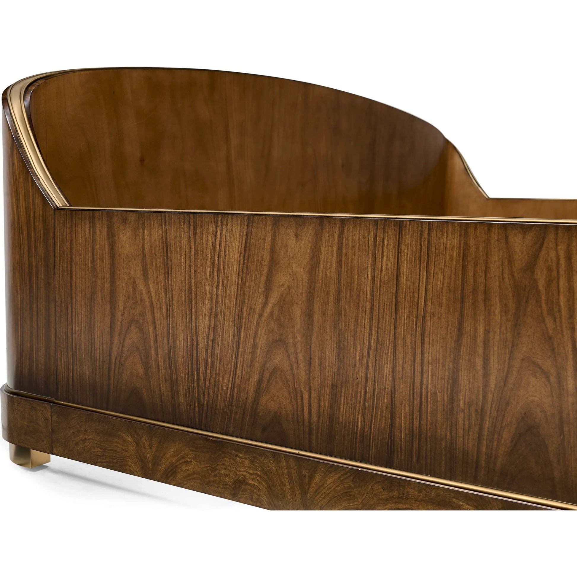 Viceroy Panel Bed by Jonathan Charles in brown and santos brown, antique brass. Made from mahogany, cerejeira veneers, santos rosewood crown veneers, brass in a traditional style.
