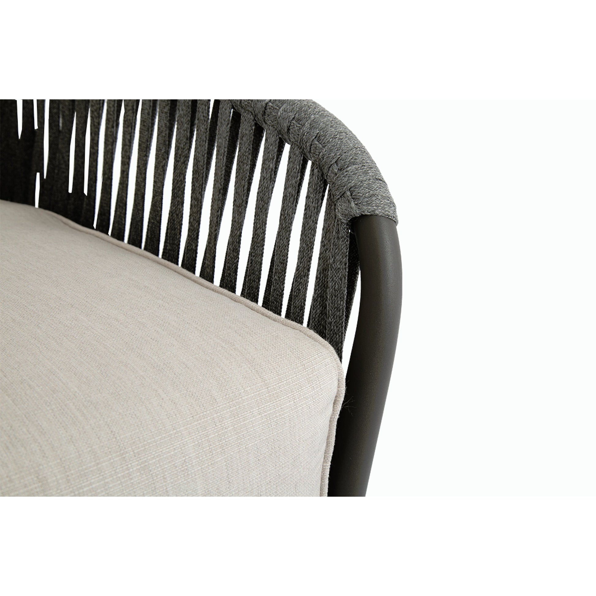 Florence Outdoor Club Chair by Sunset West in graphite. Made from olefin rope in a coastal style.