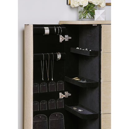 Nouveau Chic Five Drawer Chest by Hooker Furniture in sandstone. Made from oak veneers, cedar in a modern style.