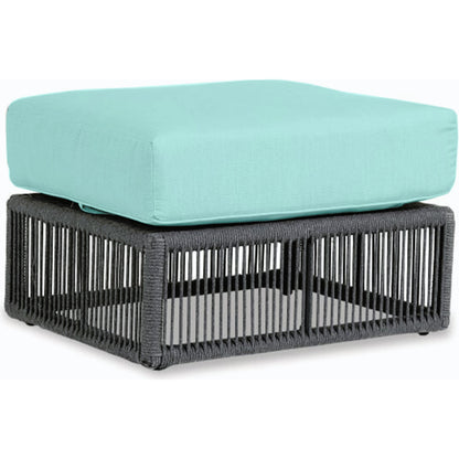Milano Outdoor Ottoman by Sunset West in slate. Made from olefin rope in a coastal style.