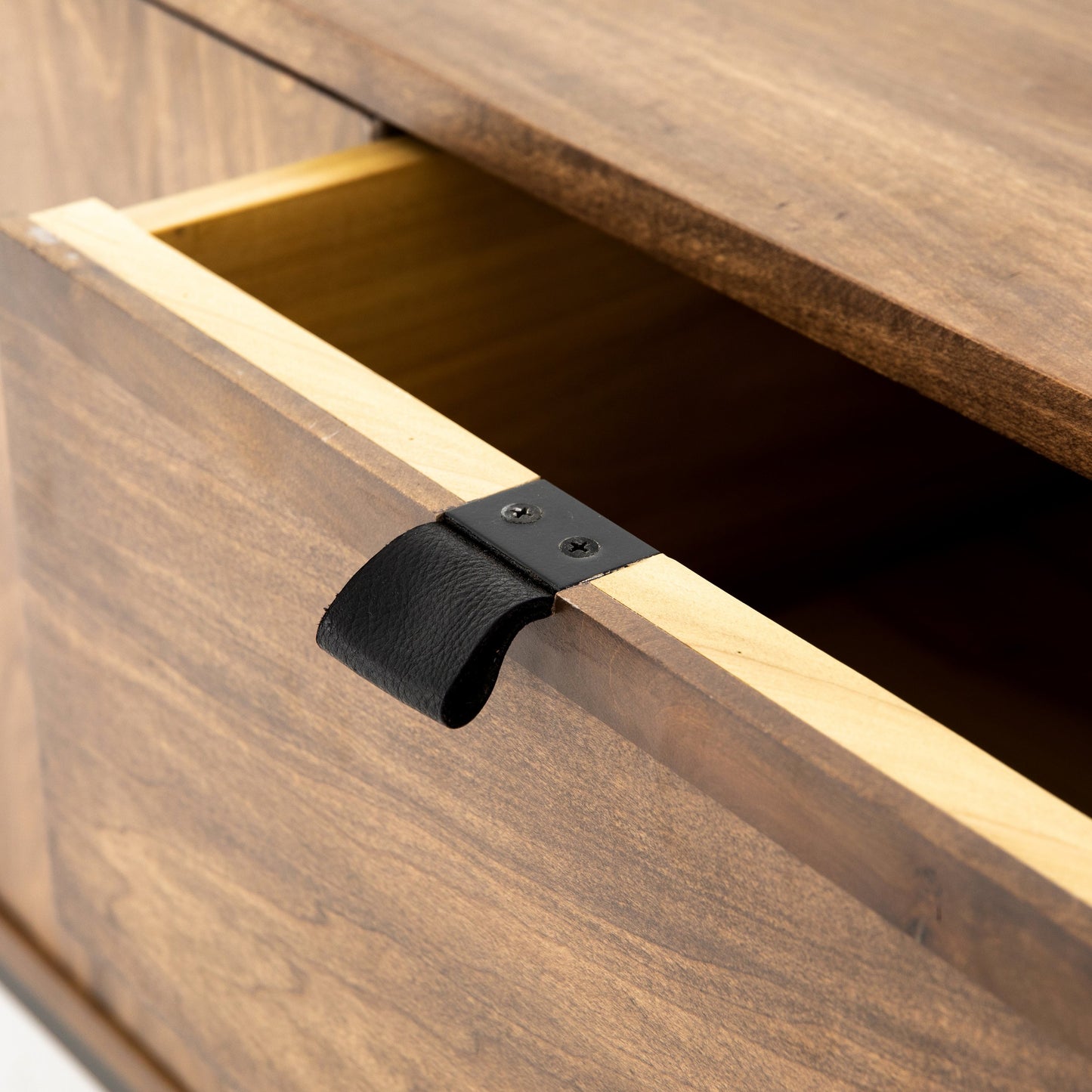 003 SR-369269 | Additional Silo | Trey Media Console by Four Hands. Made from solid poplar, top grain leather, iron in a modern style.
