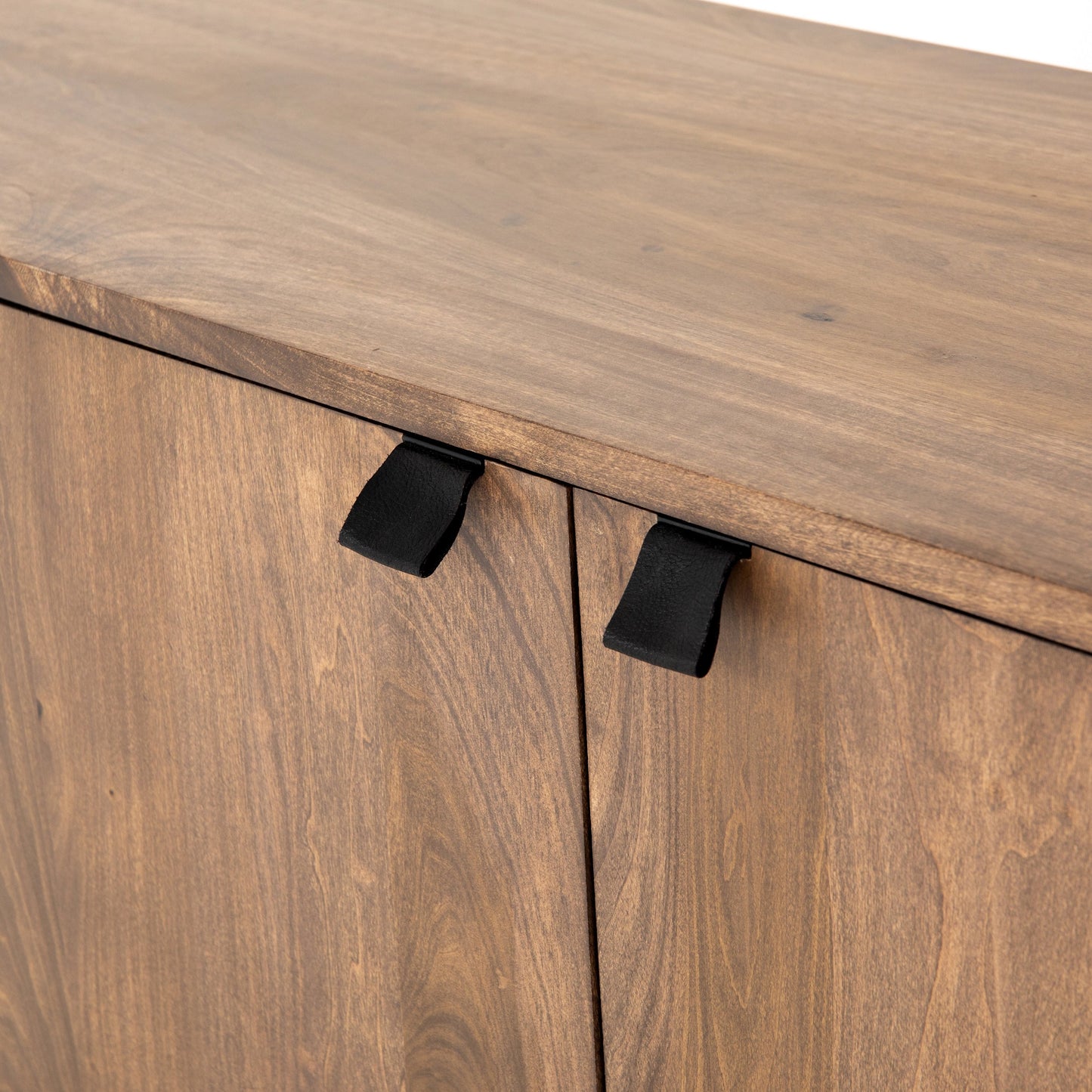018 SR-369269 | Additional Silo | Trey Media Console by Four Hands. Made from solid poplar, top grain leather, iron in a modern style.