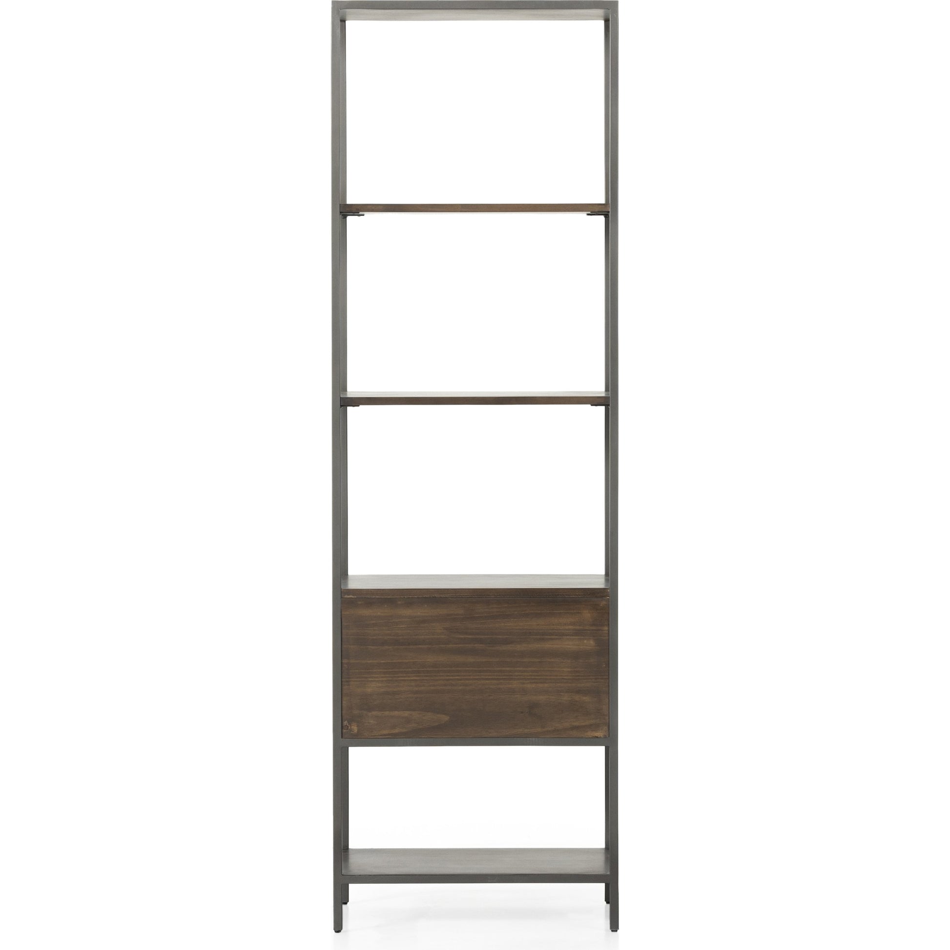 Trey Bookshelf by Four Hands. Made from iron, top grain leather, solid poplar in a modern style.