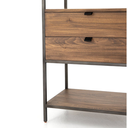 Trey Bookshelf by Four Hands. Made from iron, top grain leather, solid poplar in a modern style.