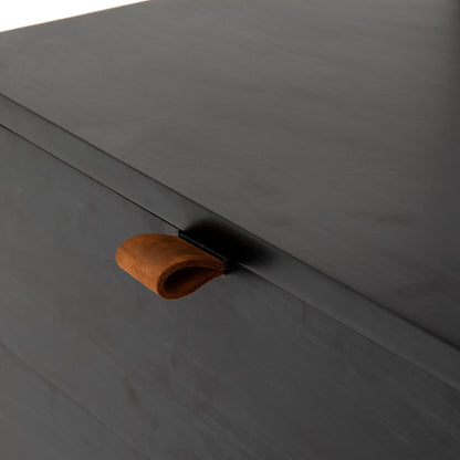 Trey Bookshelf by Four Hands. Made from iron, top grain leather, solid poplar in a modern style.