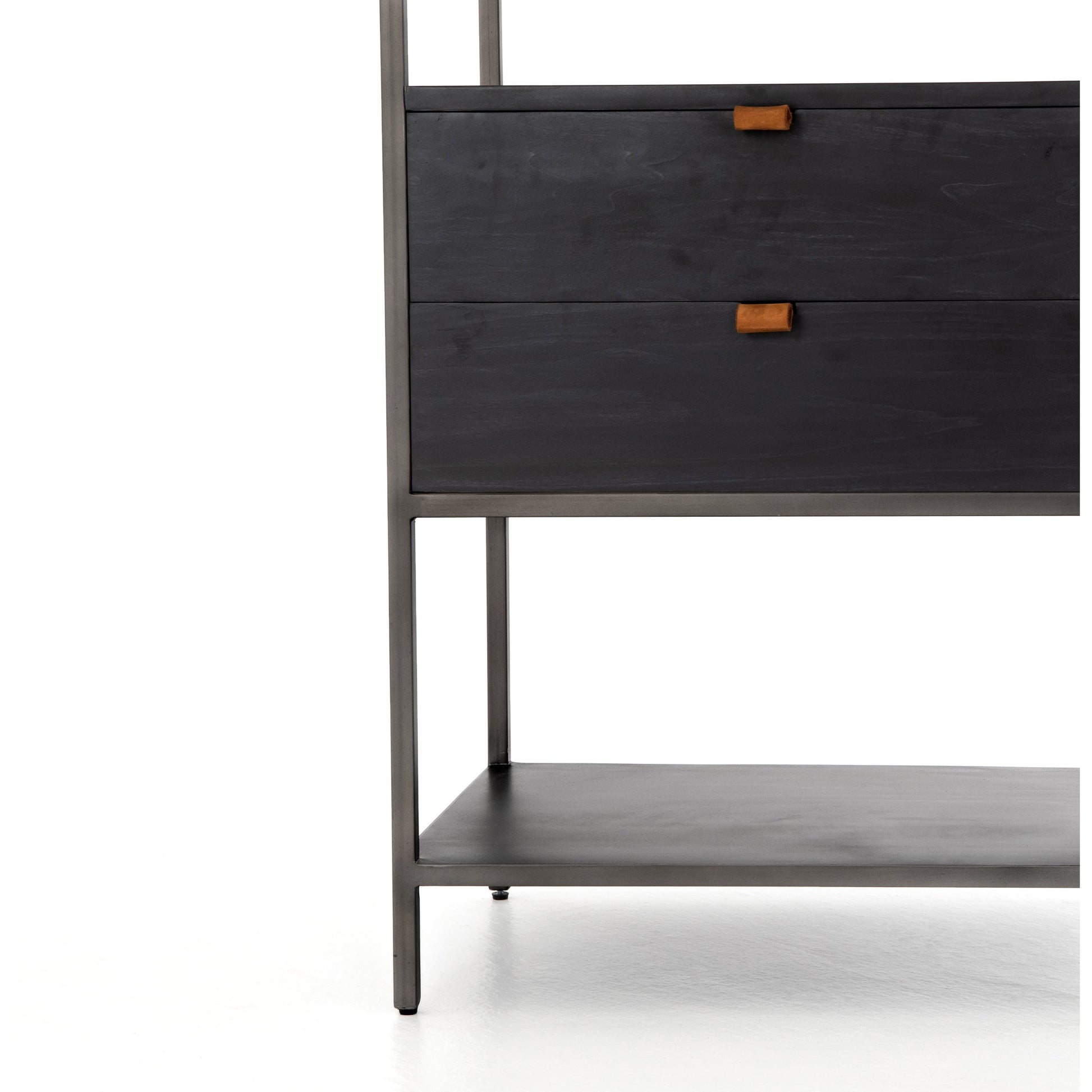 Trey Bookshelf by Four Hands. Made from iron, top grain leather, solid poplar in a modern style.