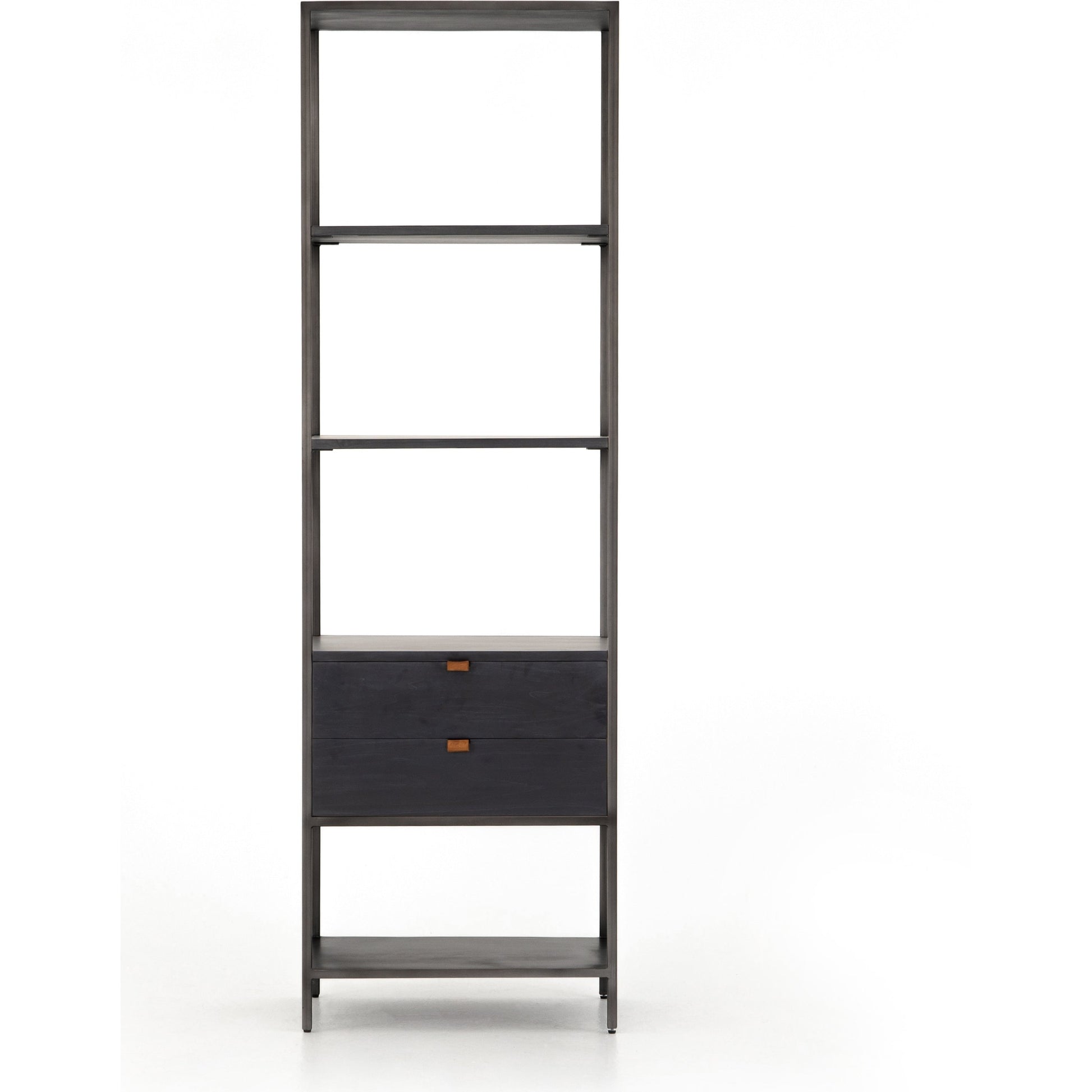 Trey Bookshelf by Four Hands. Made from iron, top grain leather, solid poplar in a modern style.