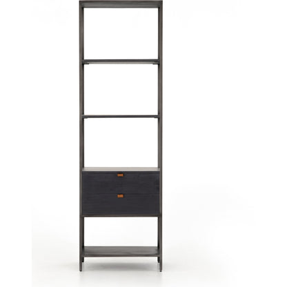 Trey Bookshelf by Four Hands. Made from iron, top grain leather, solid poplar in a modern style.