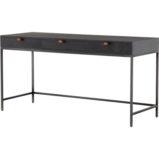 Trey Modular Writing Desk by Four Hands. Made from solid poplar, top grain leather, iron in a modern style.