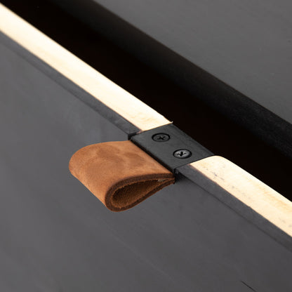 Trey Modular Filing Cabinet by Four Hands. Made from solid poplar, top grain leather, iron in a modern style.