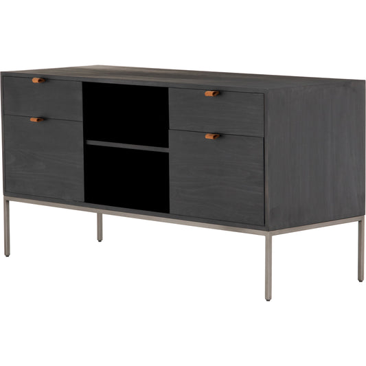 Trey Modular Filing Credenza by Four Hands. Made from solid poplar, top grain leather, iron in a modern style.