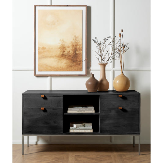 Trey Modular Filing Credenza by Four Hands. Made from solid poplar, top grain leather, iron in a modern style.