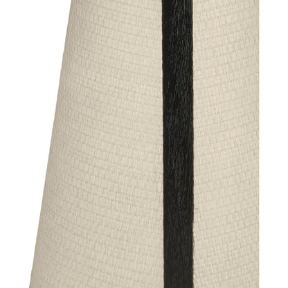 Deanna Raffia Accent Table by Currey and Company in ivory, black, clear. Made from raffia, okume veneer, tempered glass in a modern style.