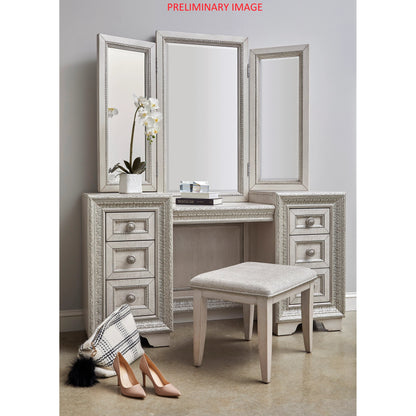 Camila Vanity Stool by Pulaski Furniture in semi-transparent creamy white. Made from ash veneers in a modern style.