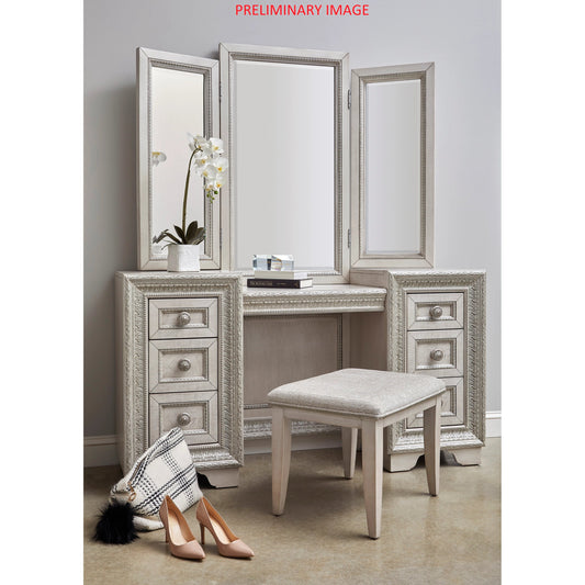 Camila Vanity Stool by Pulaski Furniture in semi-transparent creamy white. Made from ash veneers in a modern style.