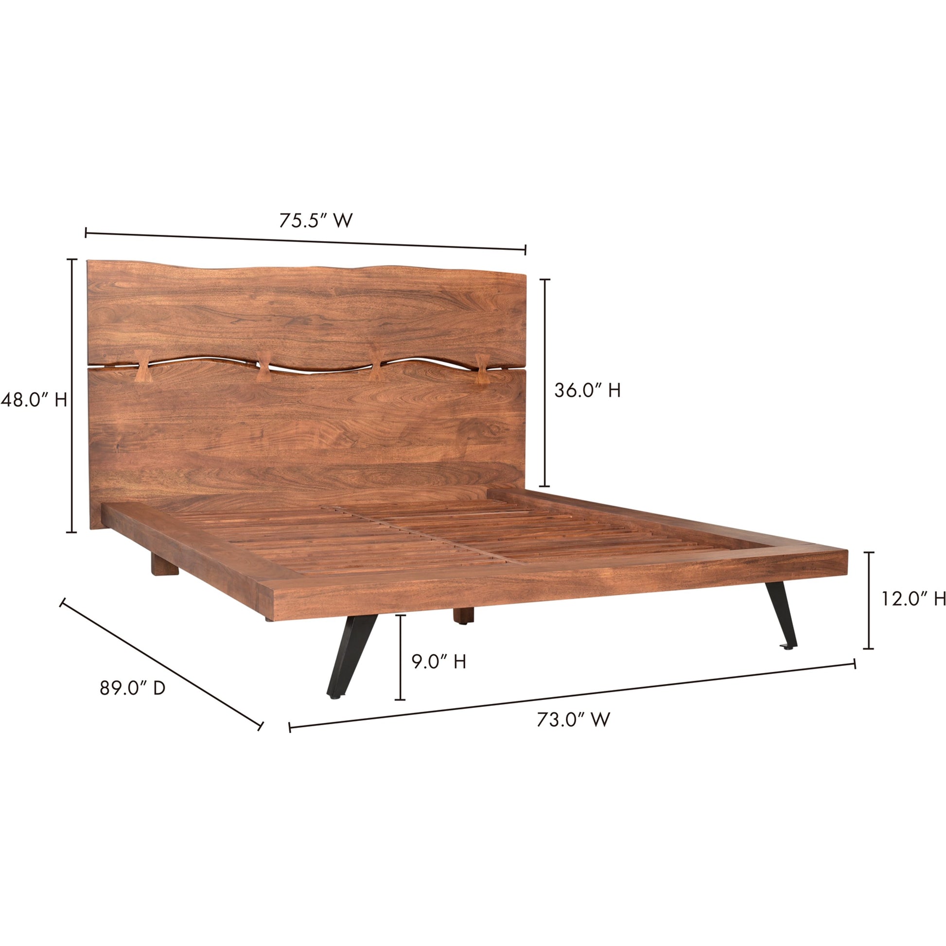 Madagascar Platform Bed by Moe's Home Collection. Made from solid acacia, steel legs, wood slats in a modern style.
