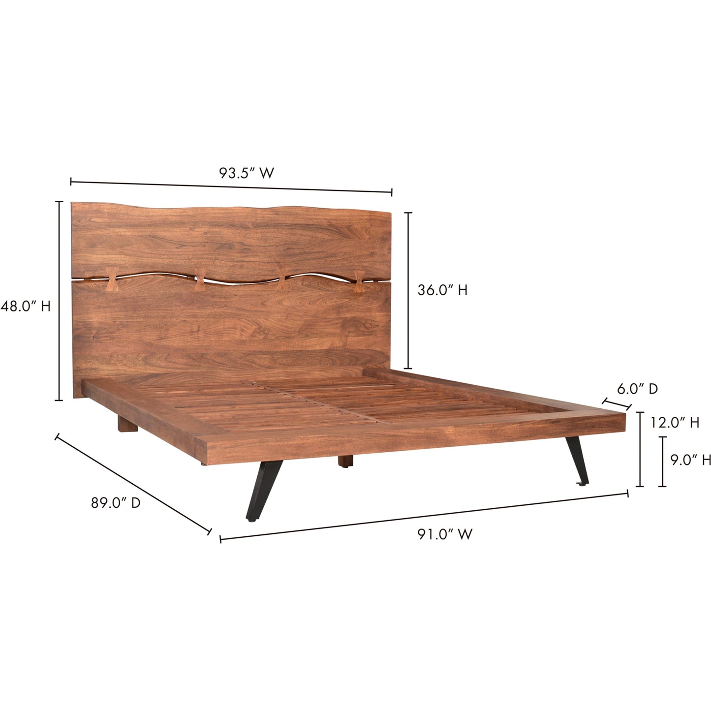 023 SI-2121984 | Lifestyle | Madagascar Platform Bed by Moe's Home Collection. Made from solid acacia, steel legs, wood slats in a modern style.