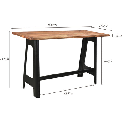 Craftsman Bar Table by Moe's Home Collection in natural. Made from solid acacia, steel base in a modern style.
