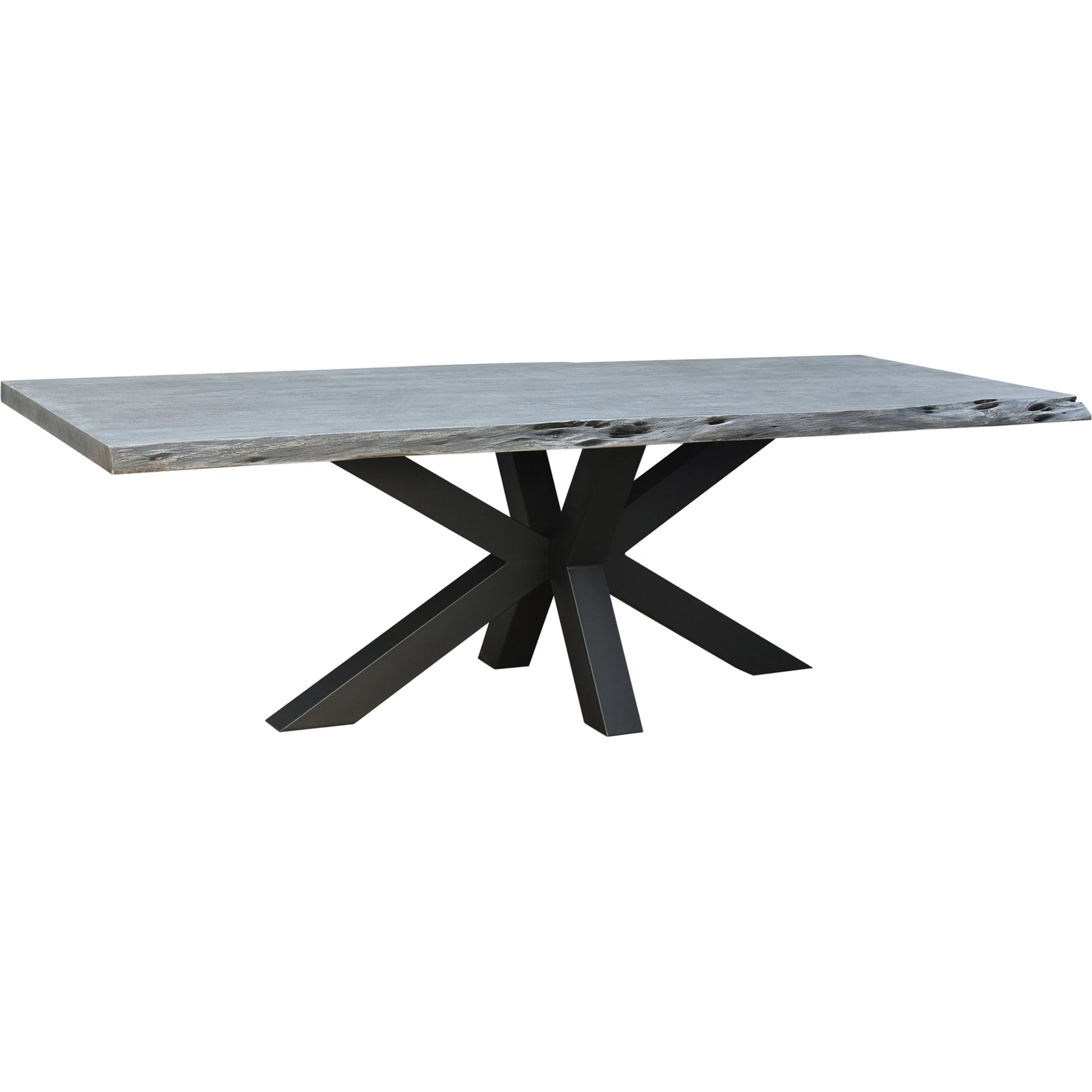 Edge Dining Table by Moe's Home Collection in light grey. Made from solid acacia, iron base in a modern style.
