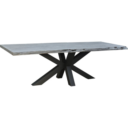 Edge Dining Table by Moe's Home Collection in light grey. Made from solid acacia, iron base in a modern style.