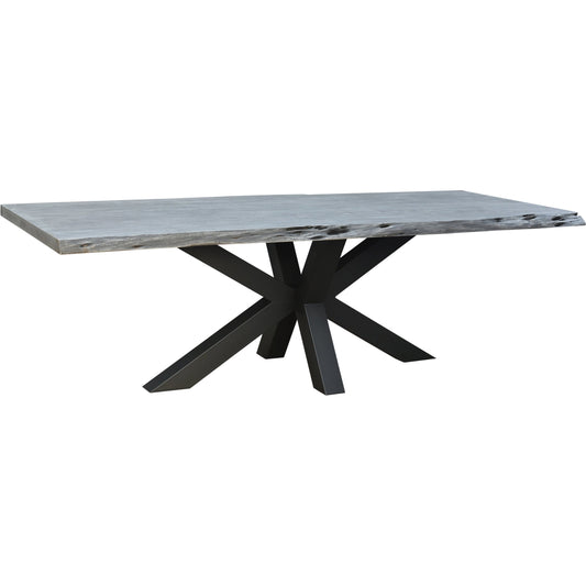 Edge Dining Table by Moe's Home Collection in light grey. Made from solid acacia, iron base in a modern style.
