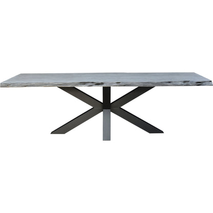 Edge Dining Table by Moe's Home Collection in light grey. Made from solid acacia, iron base in a modern style.