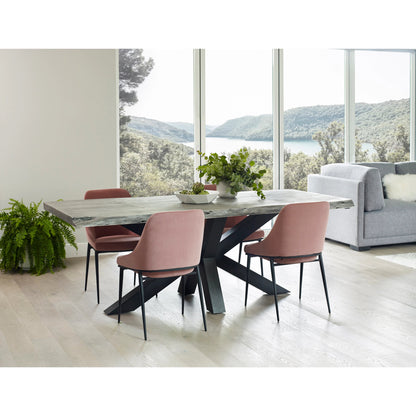 Edge Dining Table by Moe's Home Collection in light grey. Made from solid acacia, iron base in a modern style.