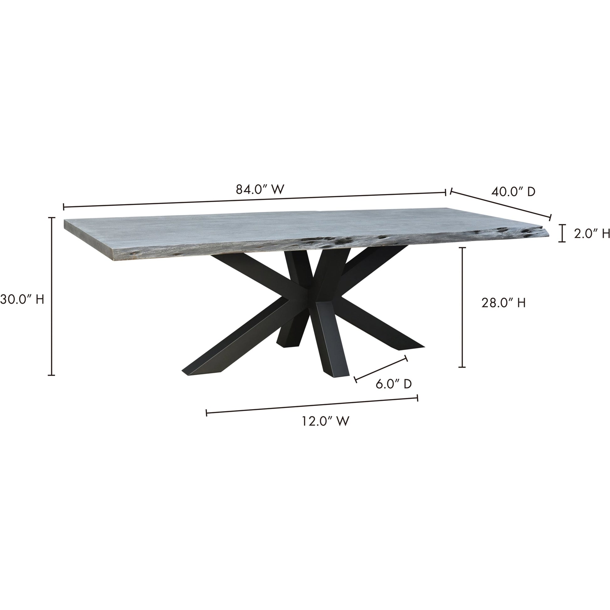 Edge Dining Table by Moe's Home Collection in light grey. Made from solid acacia, iron base in a modern style.