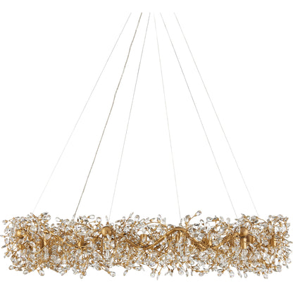 Crystal Bud Ring Chandelier by Currey and Company in clear, brass. Made from crystal, wrought iron in a modern style.