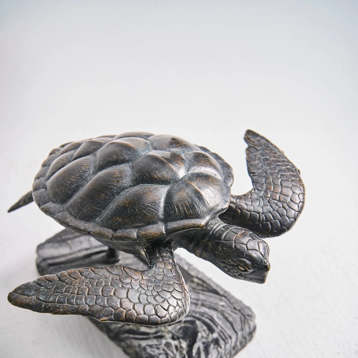006 SI-2535749 | Closeup | Sea Tortoise Bronze Statue with Marble Base by Jonathan Charles in dark rustic waxed bronze. Made from main brass in a unique style.