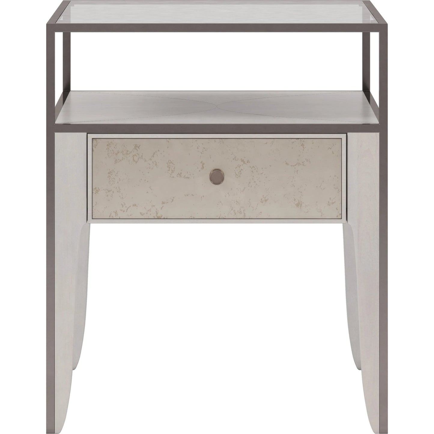 002 SI-2155801 | Additional Silo | Mezzanine End Table by A.R.T. Furniture in dove gray. Made from parawood, poplar solids, maple veneer, mirror, glass, steel in a modern style.