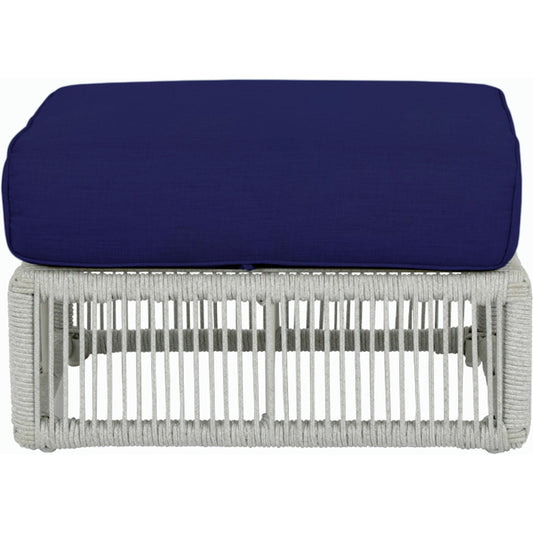 Miami Outdoor Ottoman by Sunset West in frost. Made from olefin rope in a coastal style.