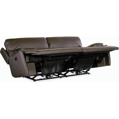 Kramer Zero Gravity Power Sofa w/ Power Headrest by Hooker Furniture. Made from leather in a modern style.