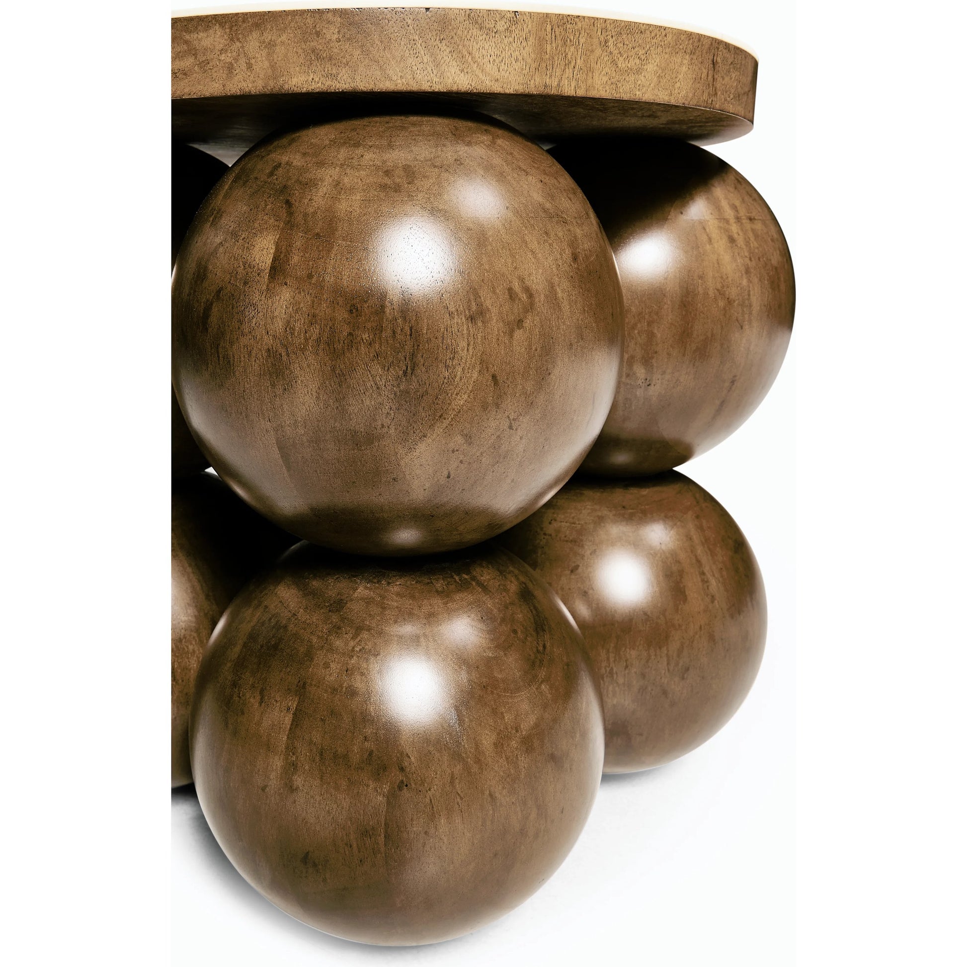 Orb Round Accent Table by Jonathan Charles in brown and medium brown mahogany. Made from mahogany veneers, faux bone in a modern style.