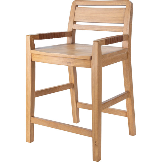 Uintah Stool by Surya in top: wood, base: tan and polished. Made from top: oak, base: leather in a modern style.