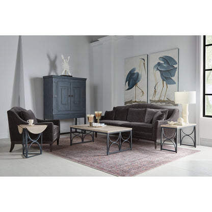 Alcove Chairside Table by A.R.T. Furniture in belgian ivory, burnished brass. Made from acacia solids, maple veneers, iron in a modern style.