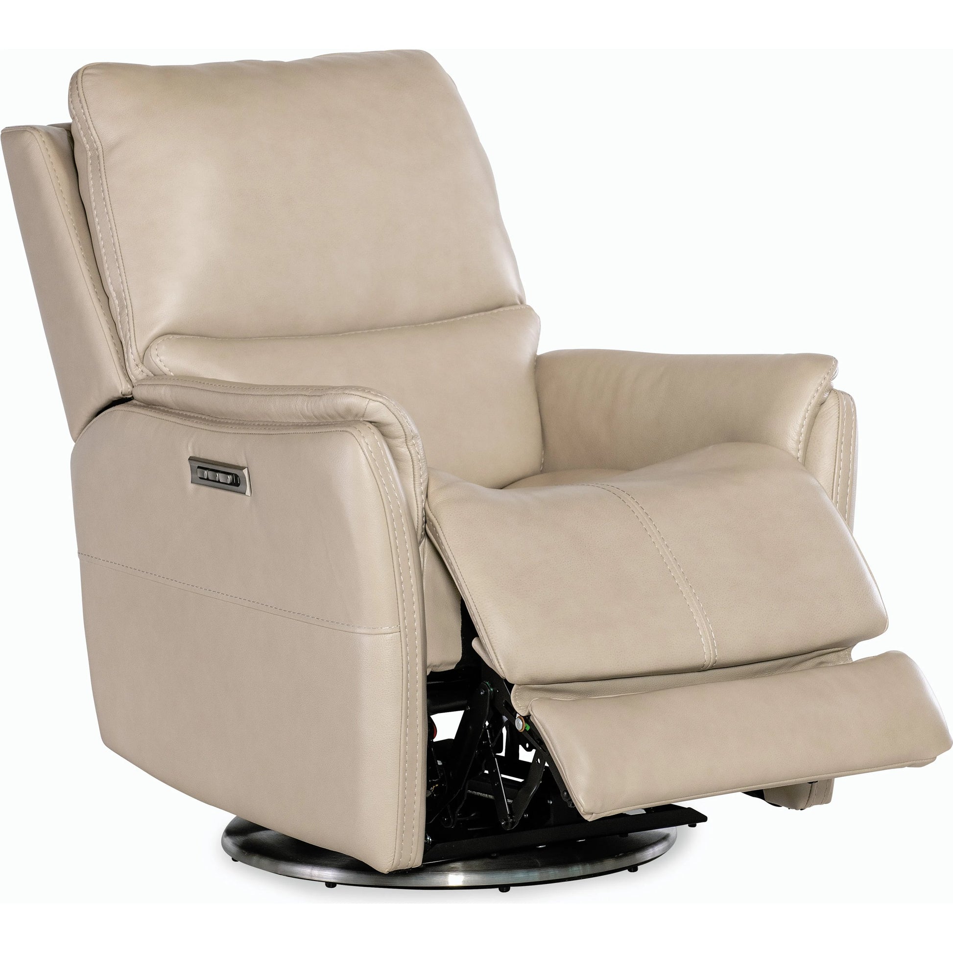 Soiree Zero Gravity Swivel w/Power Headrest and Lumbar by Hooker Furniture in beige. Made from leather in a modern style.