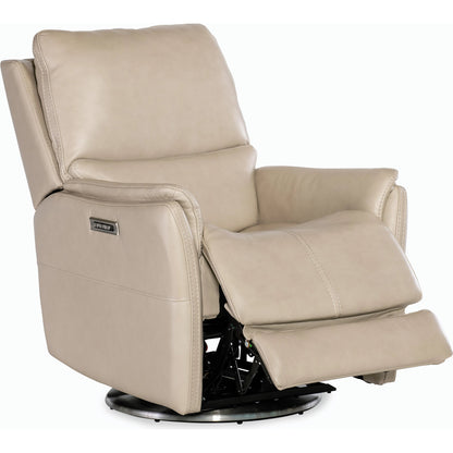 Soiree Zero Gravity Swivel w/Power Headrest and Lumbar by Hooker Furniture in beige. Made from leather in a modern style.