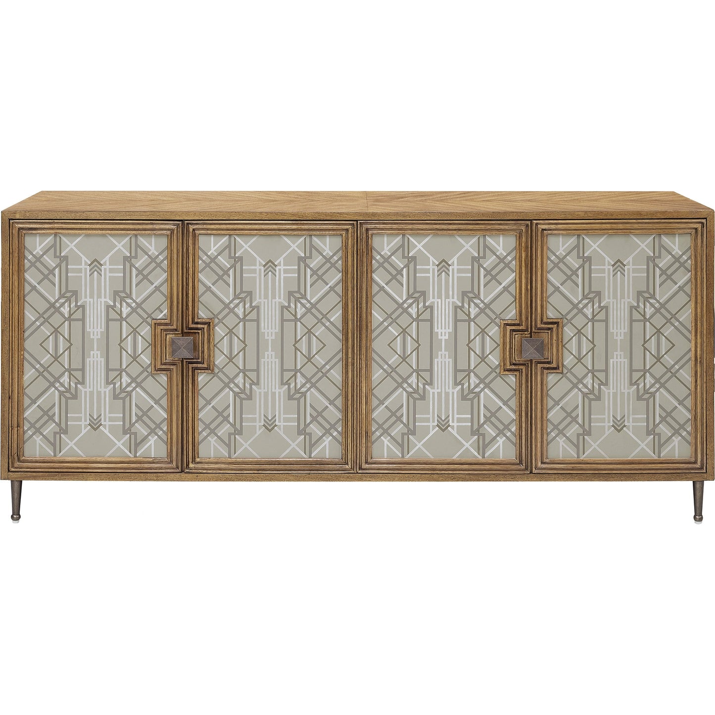 002 SI-2155525 | Additional Silo | Mid-Century Modern 4 Door Credenza by Pulaski Furniture in honey. Made from rubberwood in a modern style.