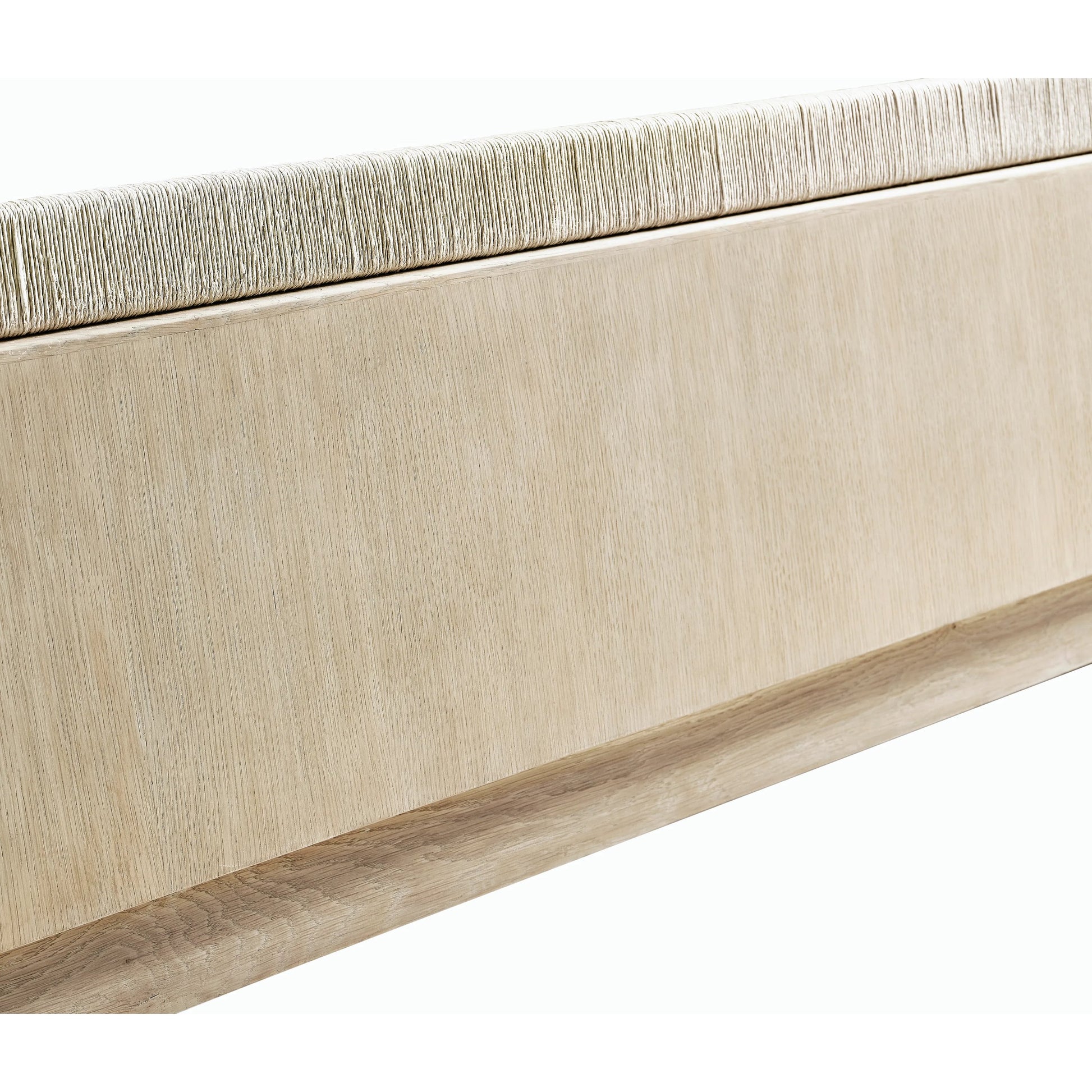 Bowline Shelter Bed by Jonathan Charles in whitewash oak. Made from oak veneers, danish cord, foam, fabric in a modern style.