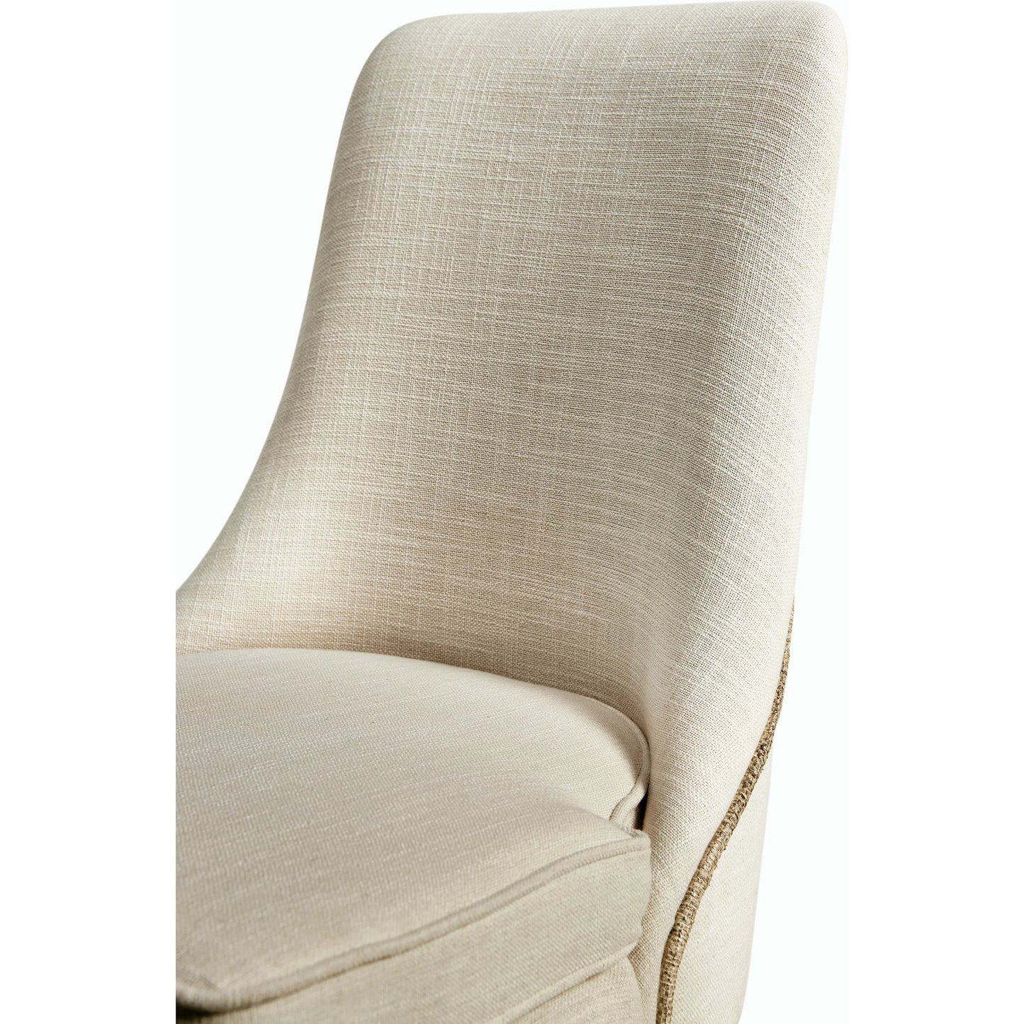 003 SI-2186258 | Closeup | Water Shoal Linen & Grasscloth Side Chair by Jonathan Charles in grasscloth, performance linen. Made from hardwood solids, foam, fabric, grass cloth, brass in a transitional style.