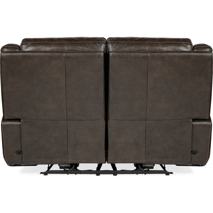 Montel Lay Flat Power Loveseat by Hooker Furniture in cosmos cobalt. Made from leather in a traditional style.