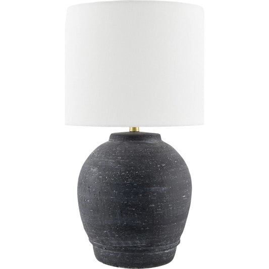 Uluru Accent Table Lamp by Surya in black. Made from ceramic, linen, polyester, iron in a modern style.