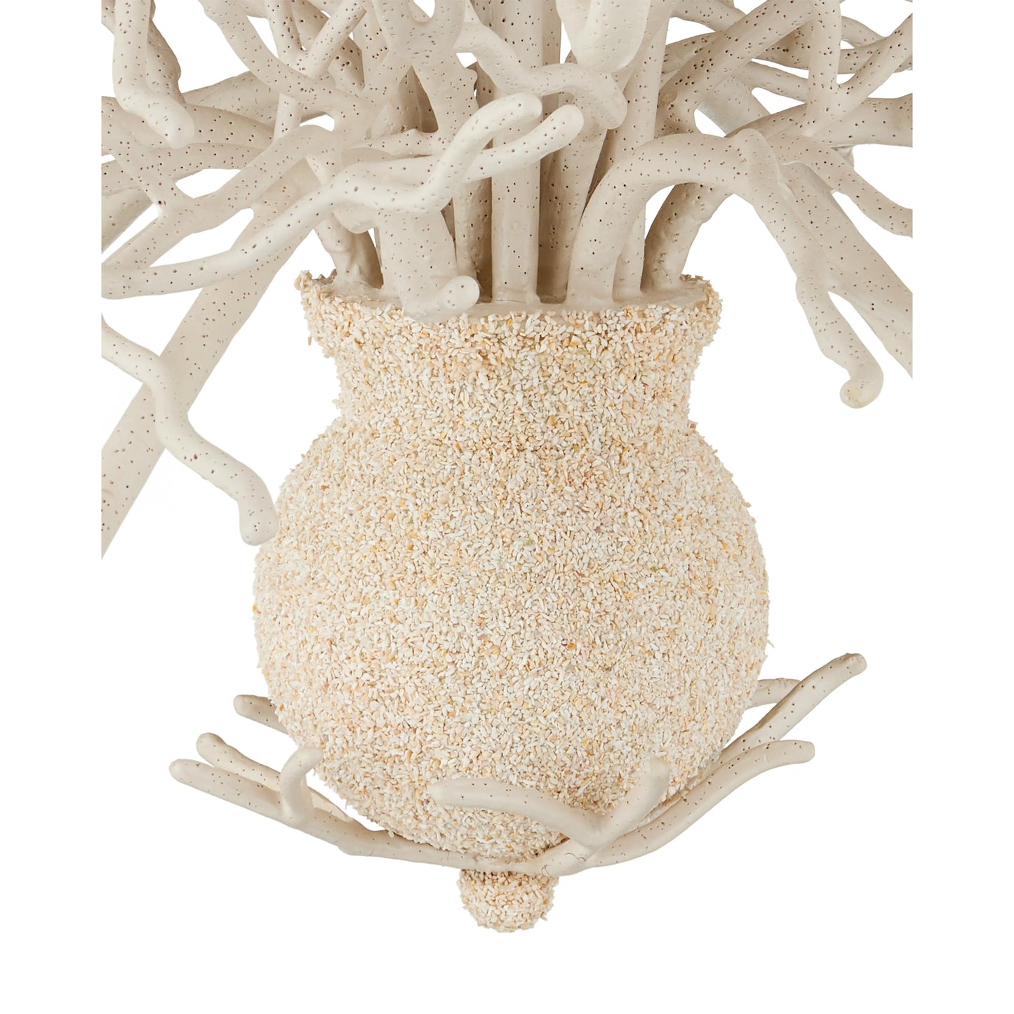 007 S-223754 | Closeup | Seaward Chandelier by Currey and Company in white coral, natural sand. Made from wrought iron in a coastal style.